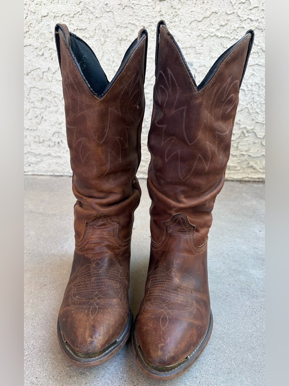 Durango Men 7.5 EE Women 9 WIDE Brown Distressed Leather Slouch Cowboy Boots - Picture 5 of 9